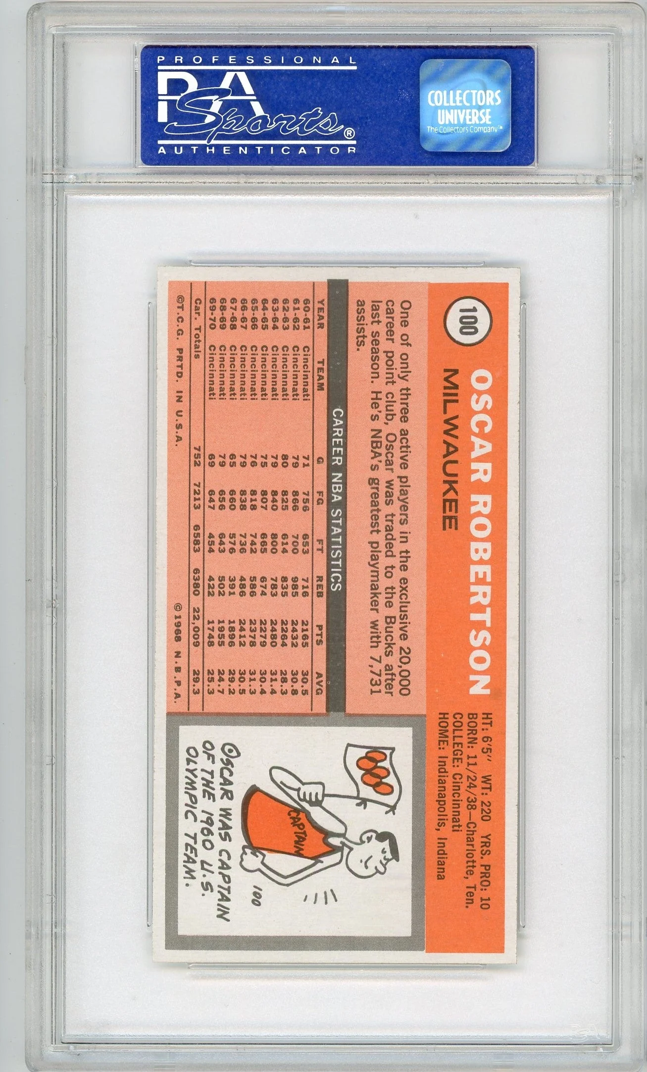 Graded 1970 Topps Oscar Robertson #100 Basketball Card PSA 7 Near Mint - Image 2