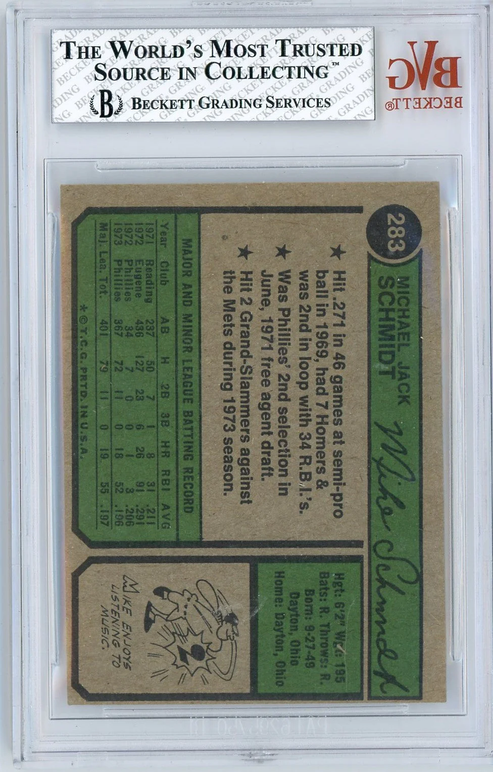 Graded 1974 Topps Mike Schmidt #283 2nd Year Baseball Card BGS 6.5 EX-MT+ - Image 2