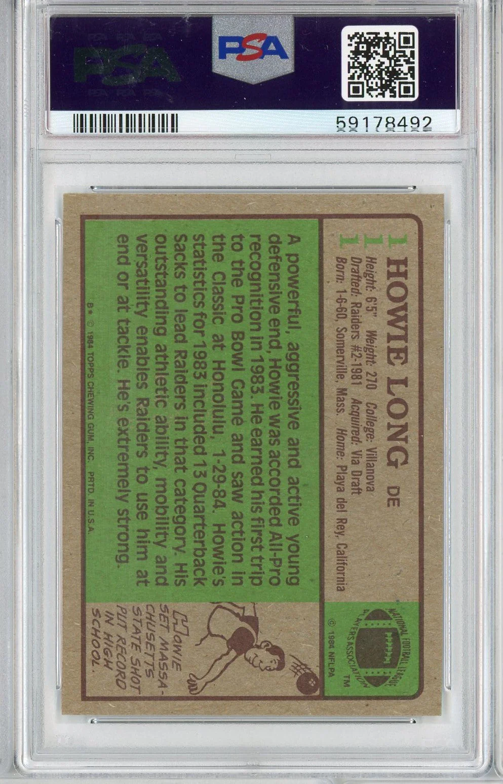 Graded 1984 Topps Howie Long #111 Rookie RC Football Card PSA 8 NM-MT - Image 2