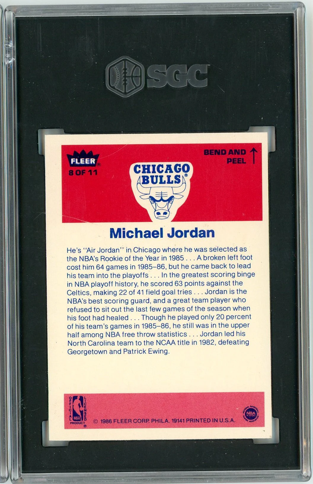 Graded 1986 Fleer Sticker Michael Jordan #8 Rookie RC Basketball Card SGC 6 EX-MT - Image 2