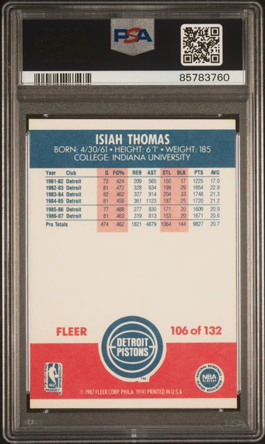 Graded 1987 Fleer Isiah Thomas #106 2nd Year Basketball Card PSA 9 Mint - Image 2