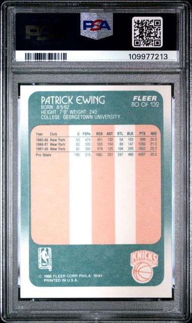 Graded 1988 Fleer Patrick Ewing #80 Basketball Card PSA 6 EX-MT - Image 2