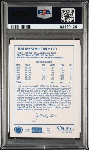 Graded 1988 Kenner Starting Lineup Jim McMahon Football Card PSA 8 NM-MT - Image 2