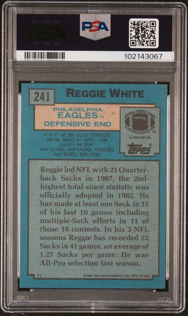 Graded 1988 Topps Reggie White #241 Football Card PSA 10 Gem Mint - Image 2