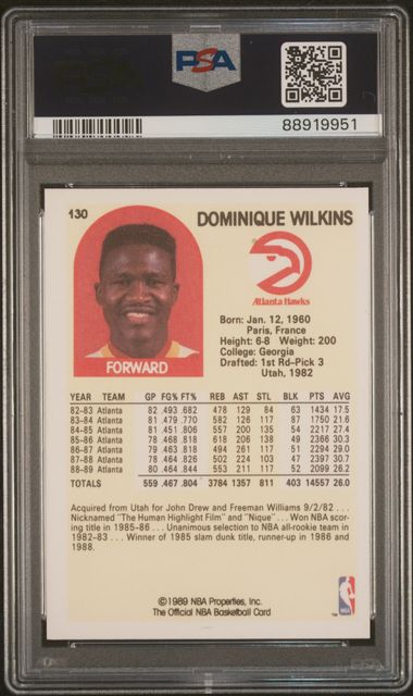 Graded 1989 Hoops Dominique Wilkins #130 Basketball Card PSA 10 Gem Mint - Image 2