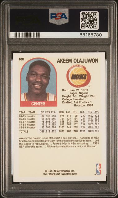Graded 1989 Hoops Hakeem Akeem Olajuwon #180 Basketball Card PSA 10 Gem Mint - Image 2