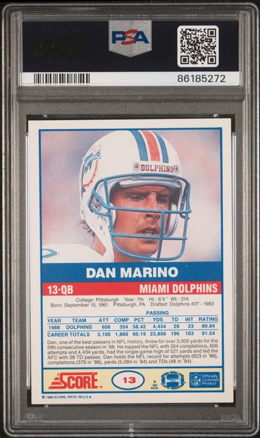 Graded 1989 Score Dan Marino #13 Football Card PSA 10 Gem Mint - Image 2