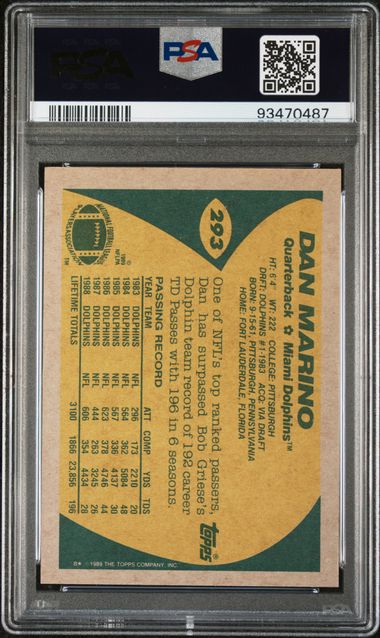 Graded 1989 Topps Dan Marino #293 Football Card PSA 8 NM-MT - Image 2