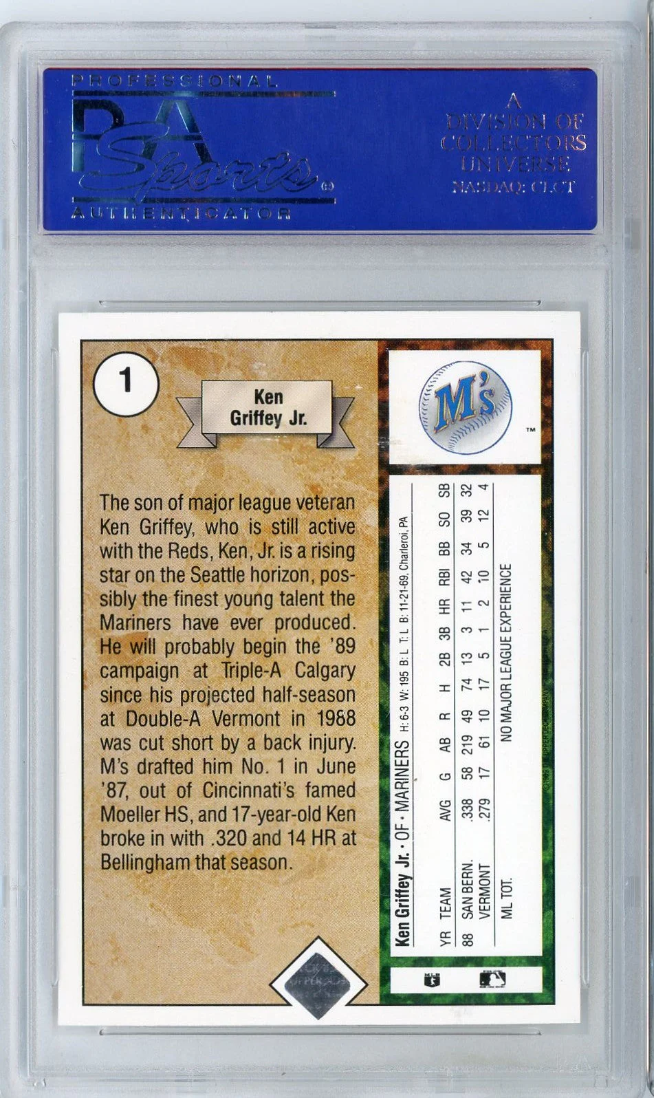 Graded 1989 Upper Deck Star Rookie Ken Griffey Jr. #1 Rookie RC Baseball Card PSA 8 NM-MT - Image 2