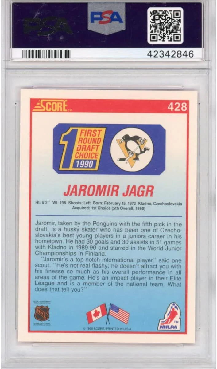 Graded 1990-91 Score Jaromir Jagr #428 Rookie RC Hockey Card PSA 10 Gem Mint - Image 2