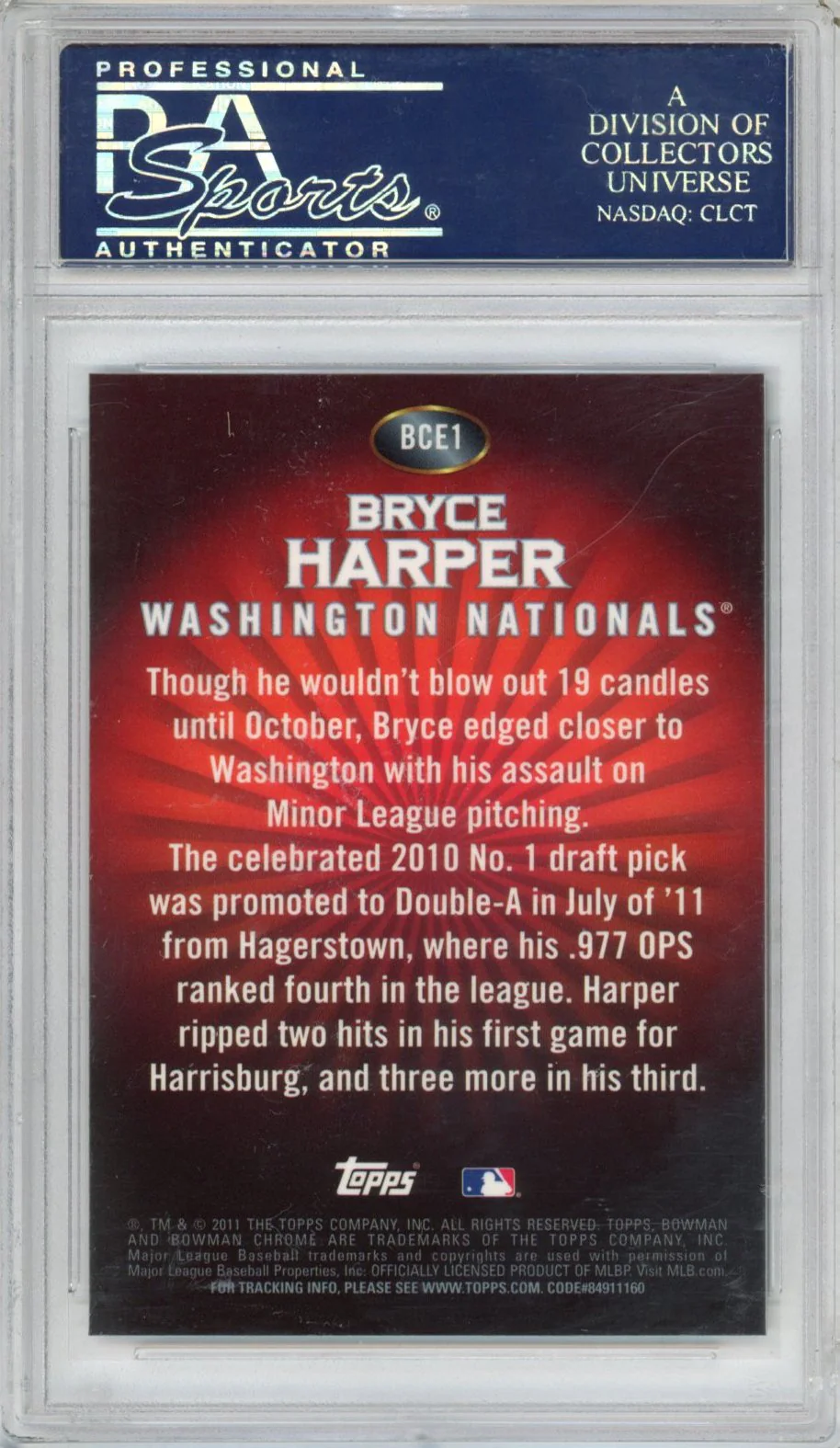 Graded 2011 Topps Bowman Chrome Bryce Harper #BCE1 Red Retail Exclusives Rookie RC Baseball Card PSA 10 Gem Mint - Image 2