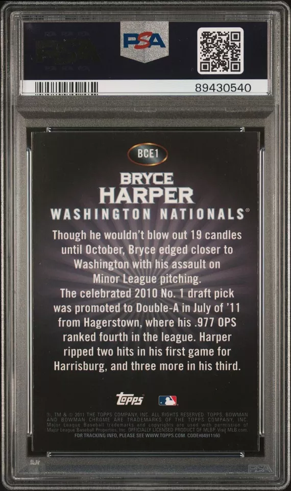 Graded 2011 Topps Bowman Chrome Bryce Harper #BCE1 Retail Exclusives Silver Rookie RC Baseball Card PSA 10 Gem Mint - Image 2