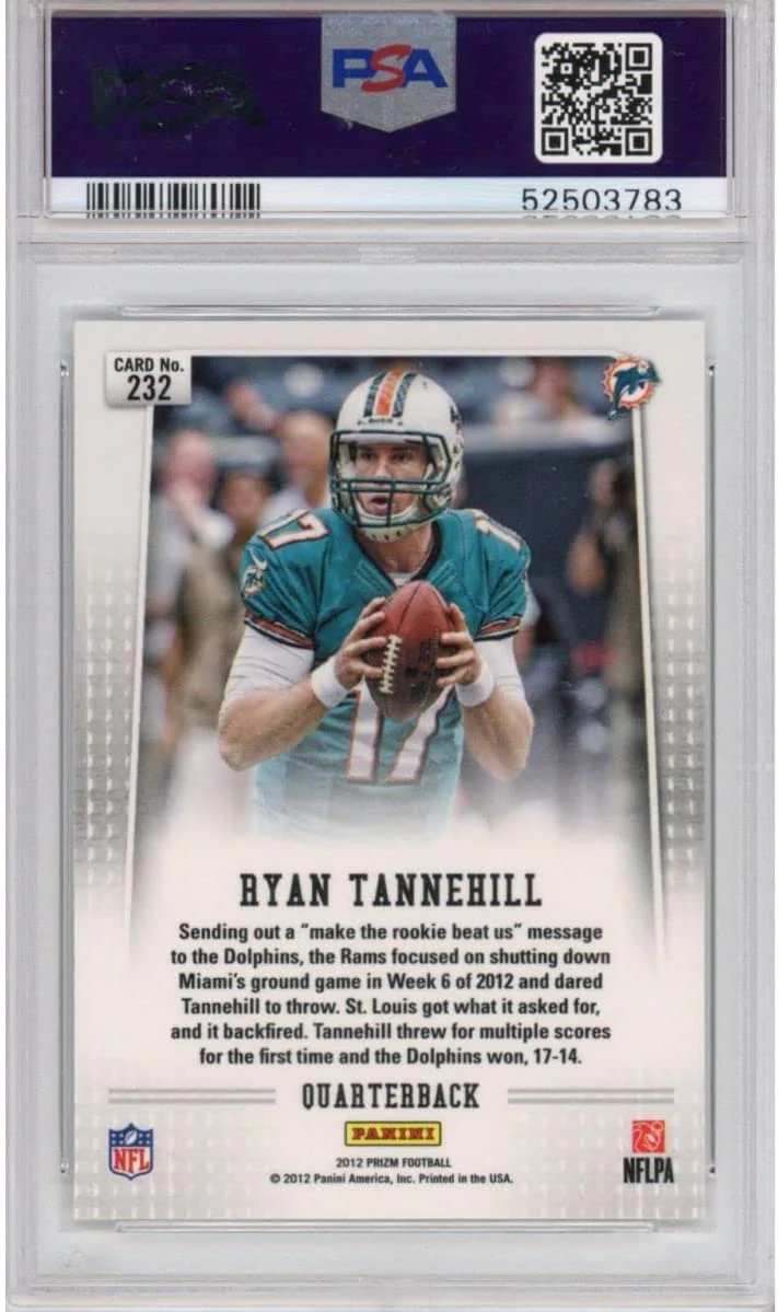 Graded 2012 Panini Prizm Ryan Tannehill #232 Aqua Blue Jersey Rookie RC Football Card PSA 10 Gem Mint - Image 2