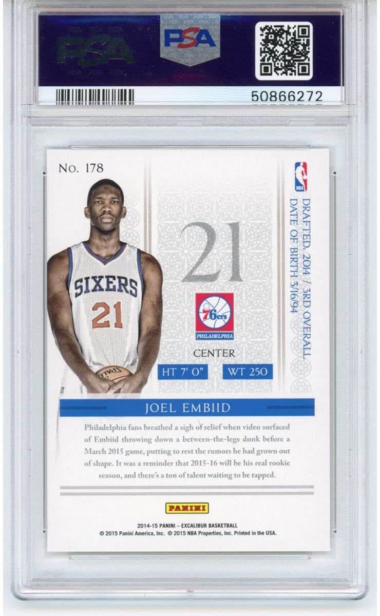 Graded 2014-15 Panini Excalibur Joel Embiid #178 Rookie RC Basketball Card PSA 10 Gem Mint - Image 2