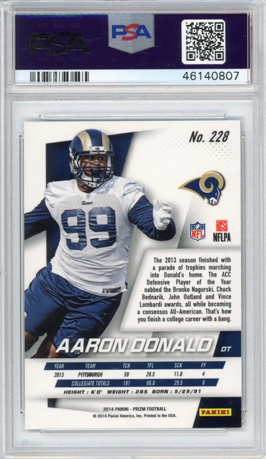 Graded 2014 Panini Prizm Aaron Donald #228 Rookie RC Football Card PSA 9 Mint - Image 2