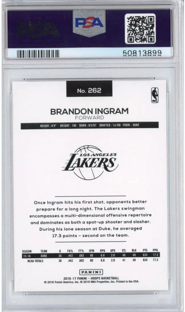 Graded 2016-17 Panini Hoops Brandon Ingram #262 Rookie RC Basketball Card PSA 10 Gem Mint - Image 2