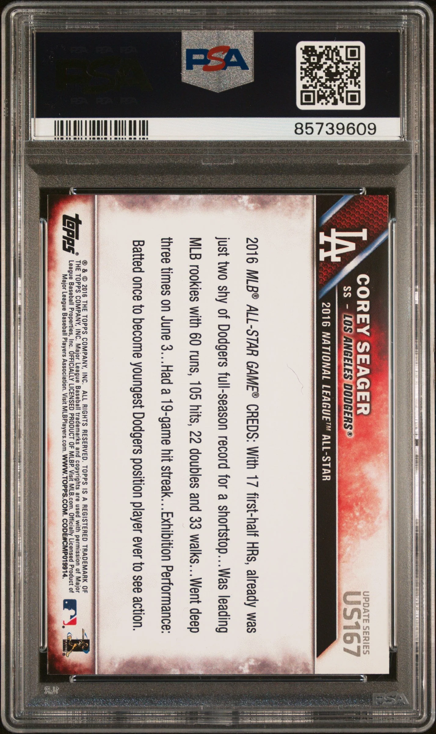 Graded 2016 Topps Update Corey Seager #US167 Rookie RC Baseball Card PSA 10 Gem Mint - Image 2
