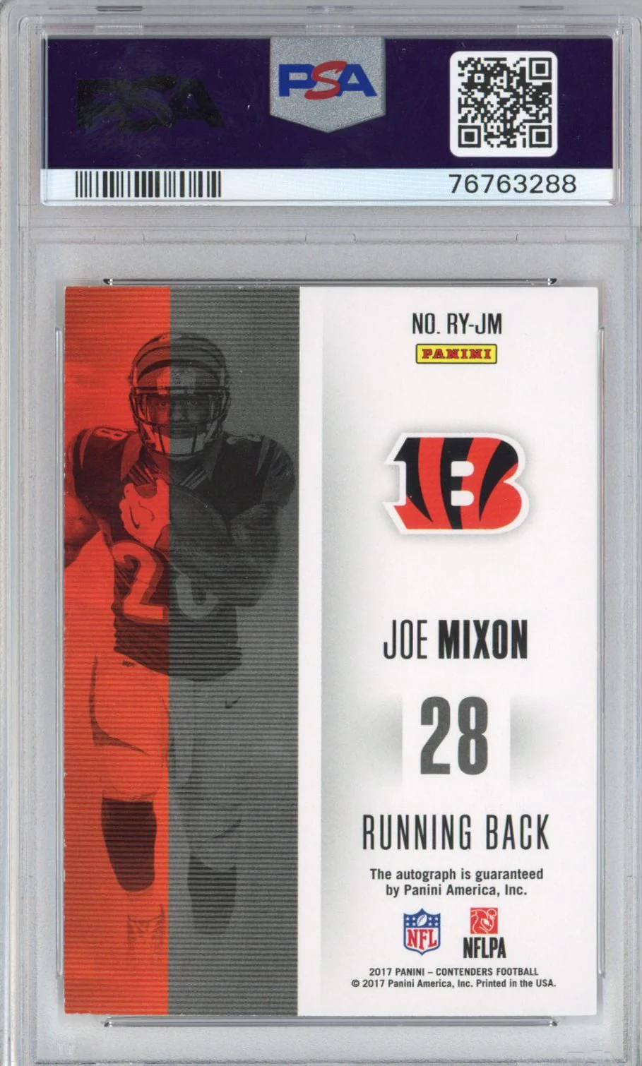 Graded 2017 Panini Contenders Joe Mixon #RY-JM ROY Rookie RC Football Card PSA 8 Auto 10 - Image 2