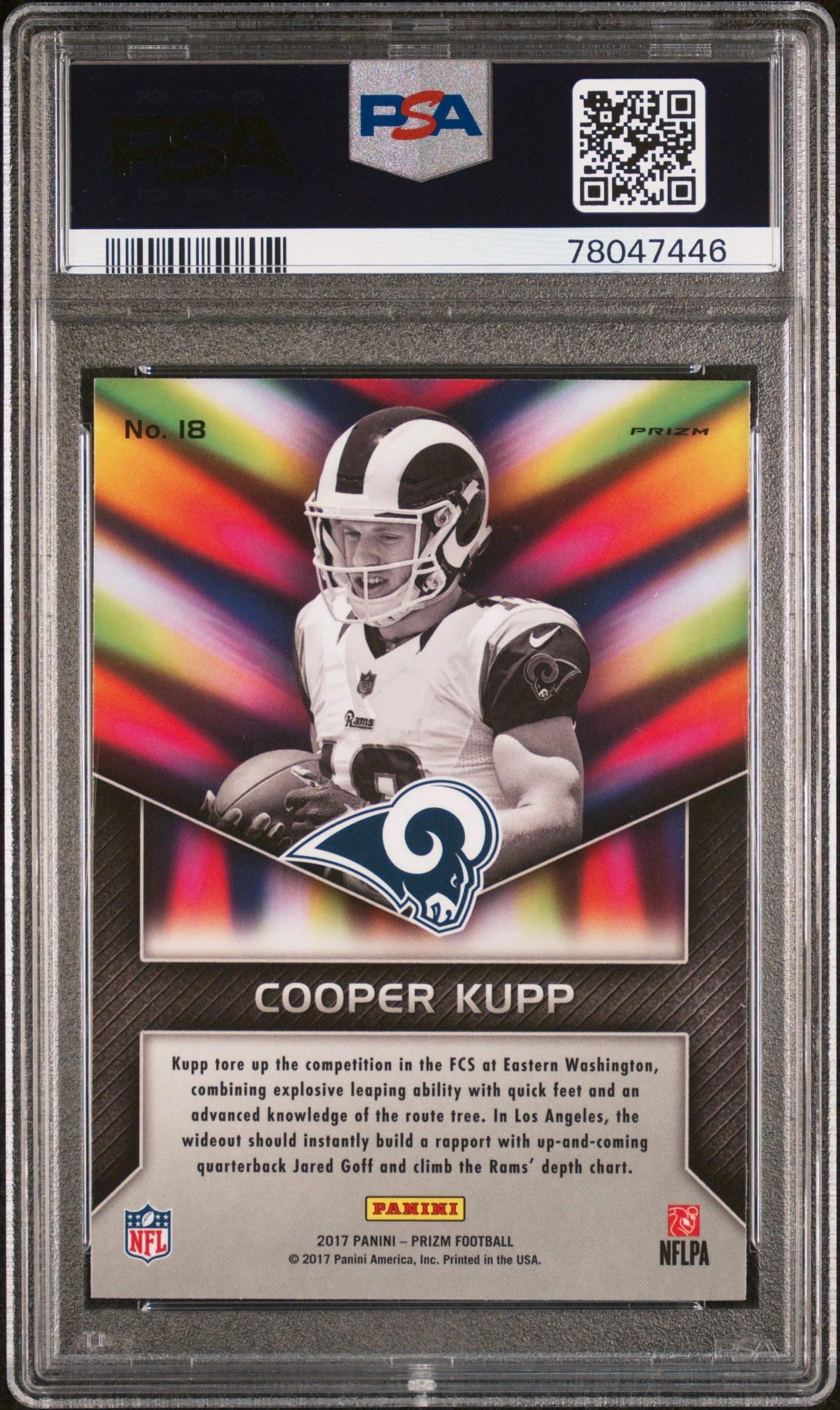 Graded 2017 Panini Prizm Cooper Kupp #18 Instant Impact Rookie RC Football Card PSA 10 Gem Mint - Image 2