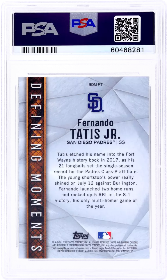Graded 2017 Topps Bowman Draft Fernando Tatis Jr. #BDMFT Bowman Defining Moments Rookie RC Baseball Card PSA 10 Gem Mint - Image 2