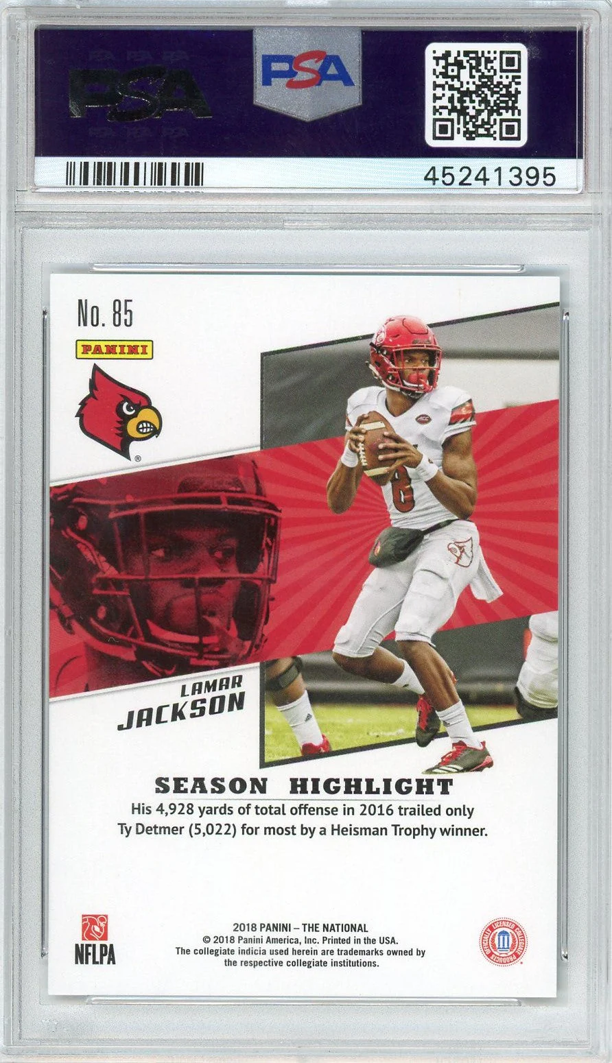 Graded 2018 Panini National Convention Lamar Jackson #85 Cardinals #/399 Rookie RC Football Card PSA 10 Gem Mint - Image 2