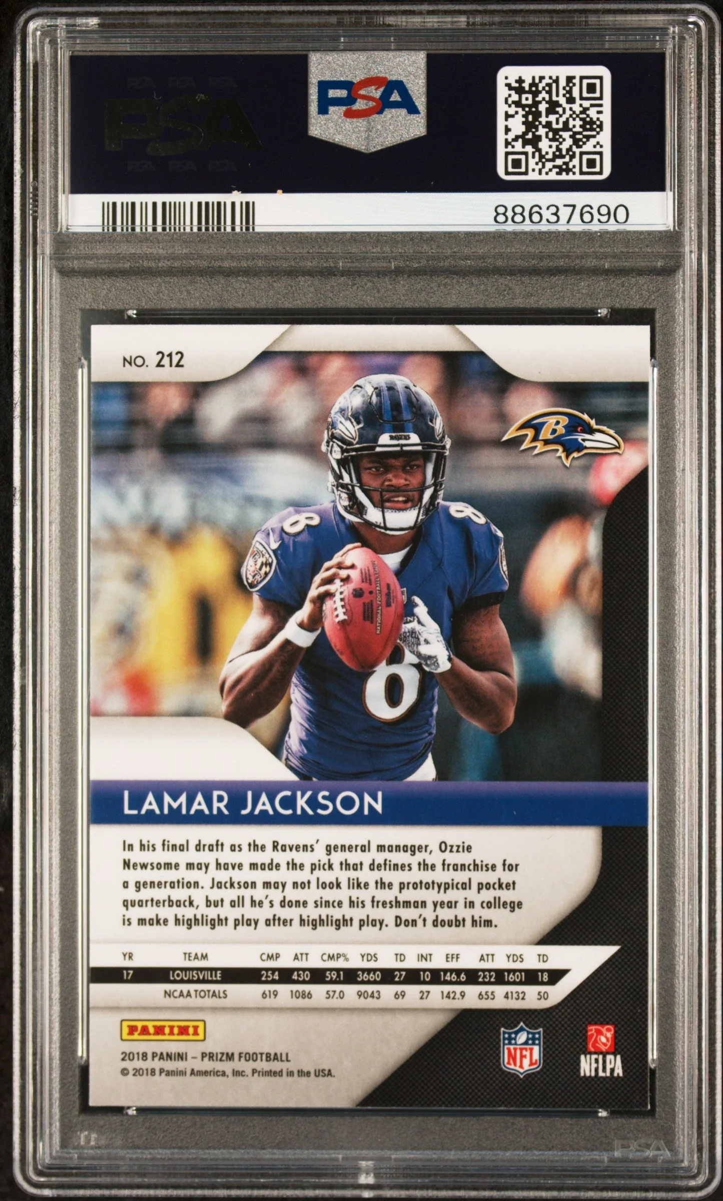 Graded 2018 Panini Prizm Lamar Jackson #212 Rookie RC Football Card PSA 10 Gem Mint - Image 2