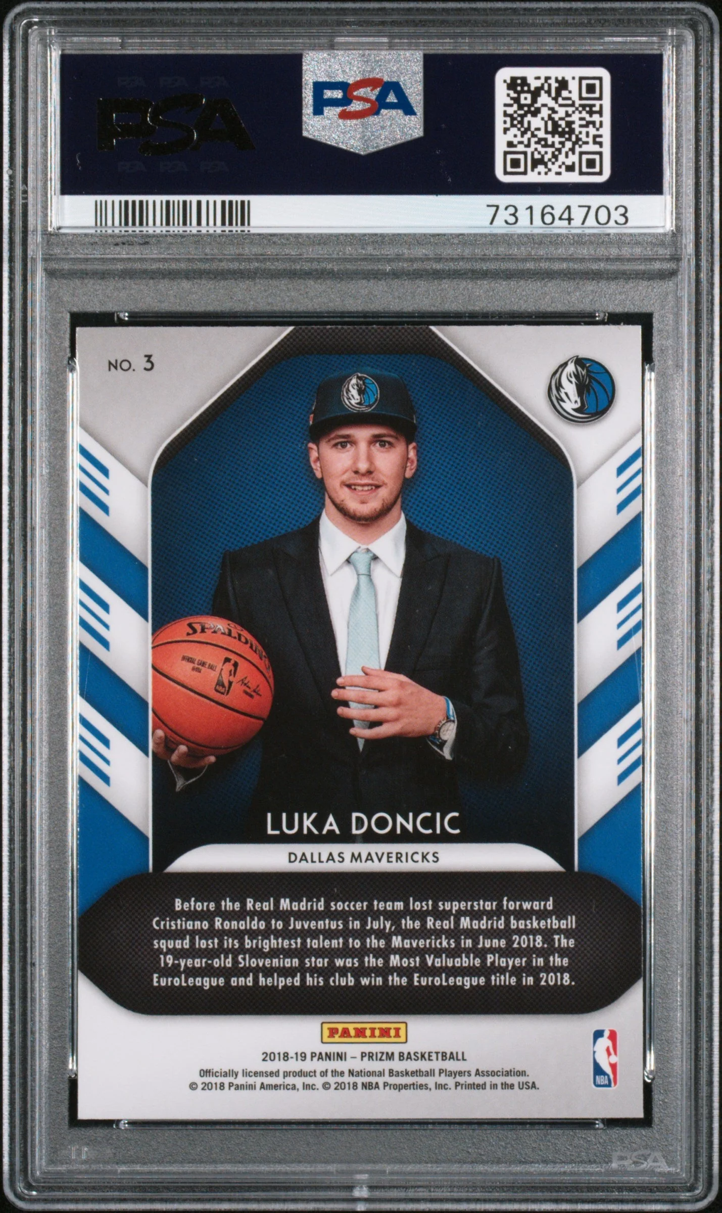 Graded 2018 Panini Prizm Luka Doncic #3 Luck of the Lottery Rookie RC Basketball Card PSA 10 Gem Mint - Image 2