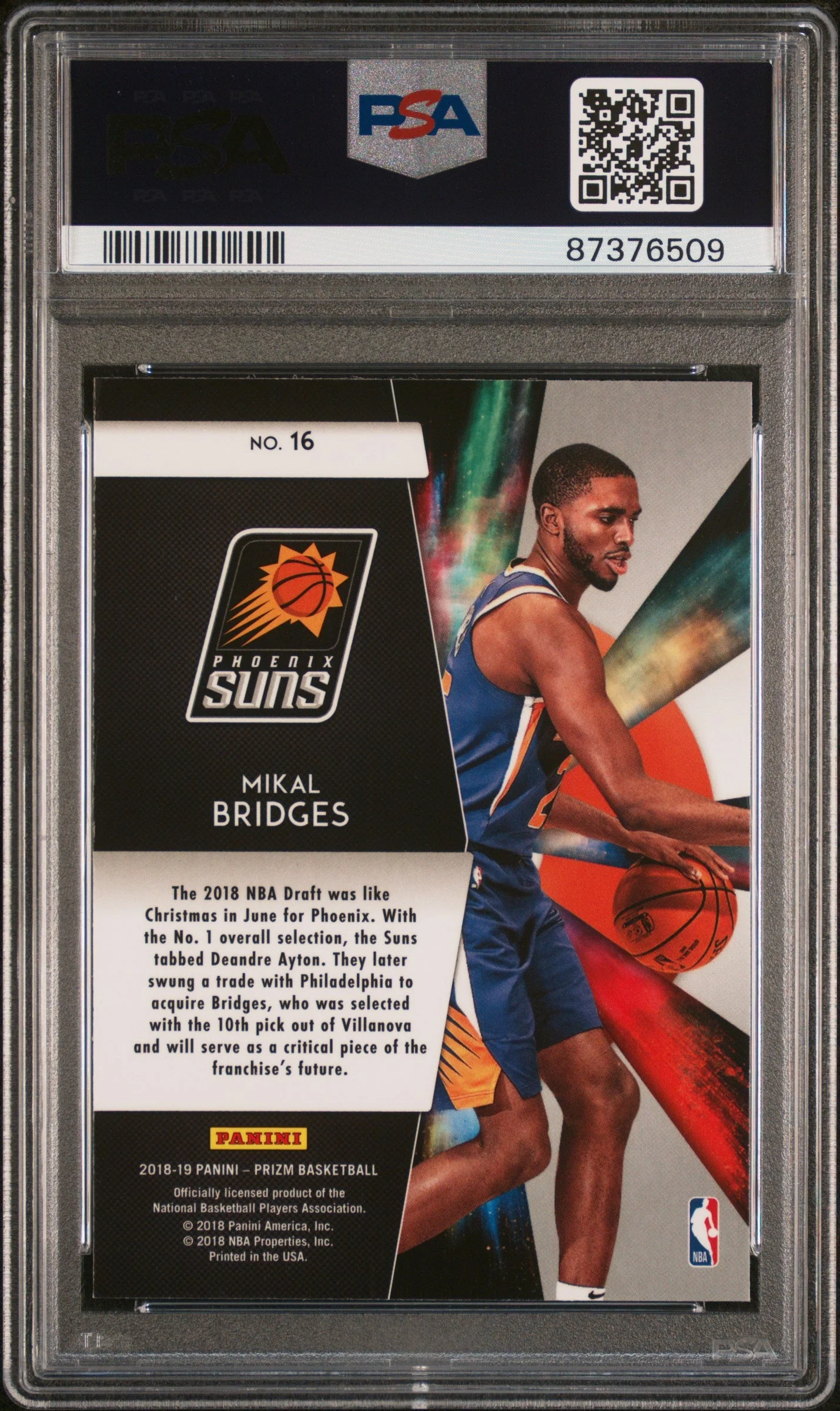 Graded 2018 Panini Prizm Mikal Bridges #16 Freshman Phenoms Rookie RC Basketball Card PSA 10 Gem Mint - Image 2