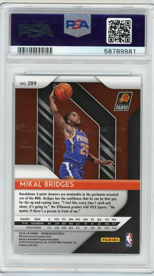 Graded 2018 Panini Prizm Mikal Bridges #289 Rookie RC Basketball Card PSA 10 Gem Mint - Image 2