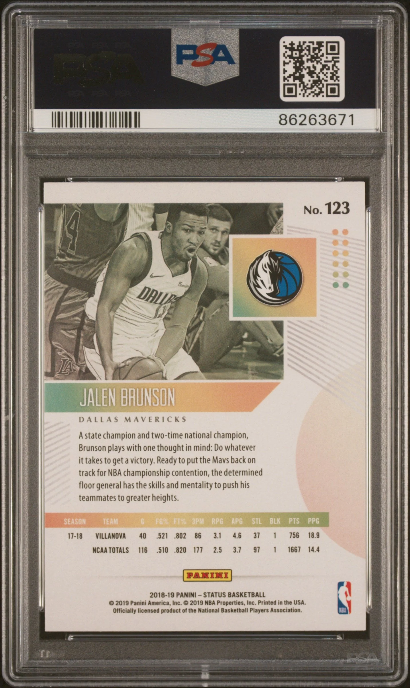 Graded 2018 Panini Status Jalen Brunson #123 Rookie RC Basketball Card PSA 10 Gem Mint - Image 2