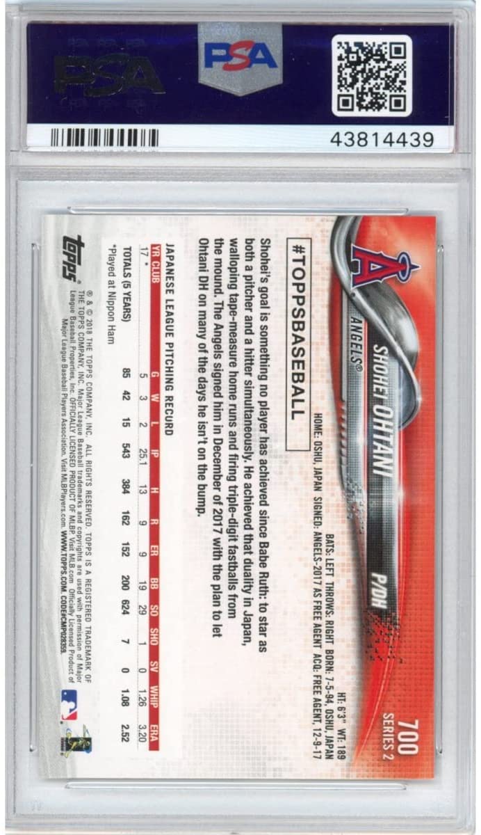 Graded 2018 Topps Shohei Ohtani #700 Pitching Rookie RC Baseball Card PSA 10 Gem Mint - Image 2