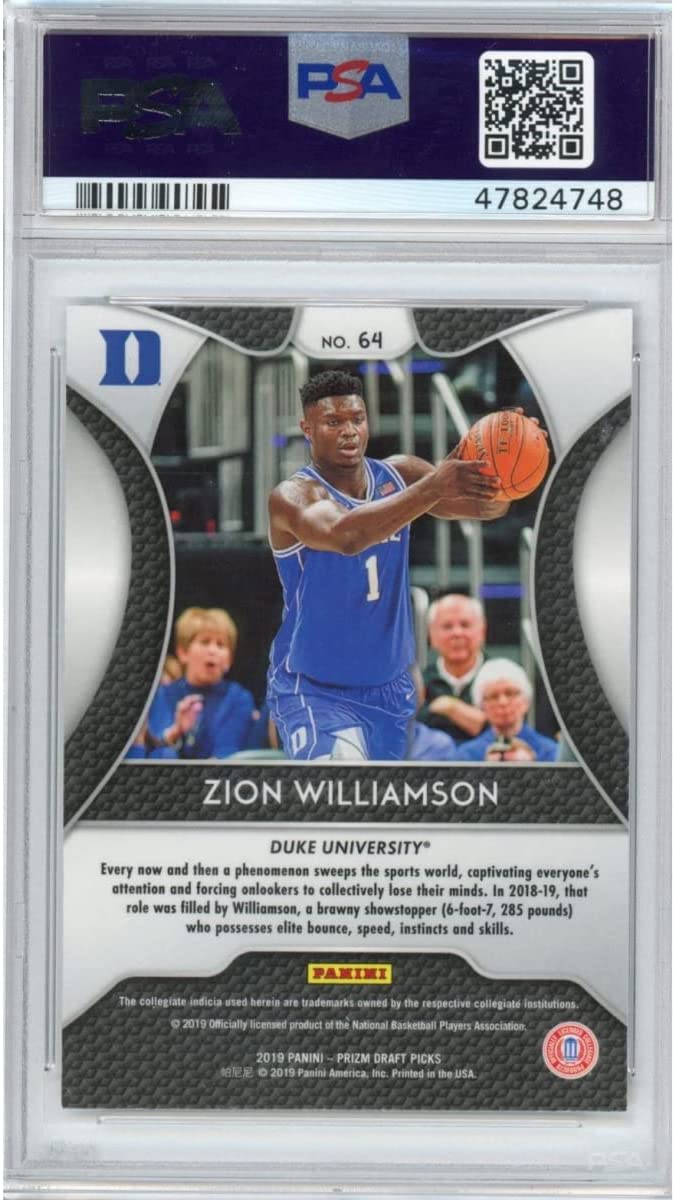 Graded 2019-20 Panini Prizm Draft Picks DP Zion Williamson #64 Rookie RC Basketball Card PSA 10 Gem Mint - Image 2