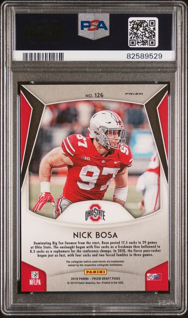 Graded 2019 Panini Prizm DP Nick Bosa #126 Silver Prizm Rookie RC Football Card PSA 10 Gem Mint - Image 2