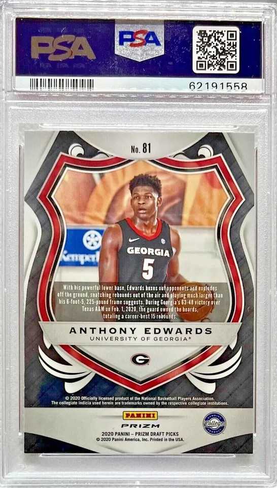 Graded 2020-21 Panini Prizm DP Anthony Edwards #81 Pink Ice Rookie RC Basketball Card PSA 10 Gem Mint - Image 2