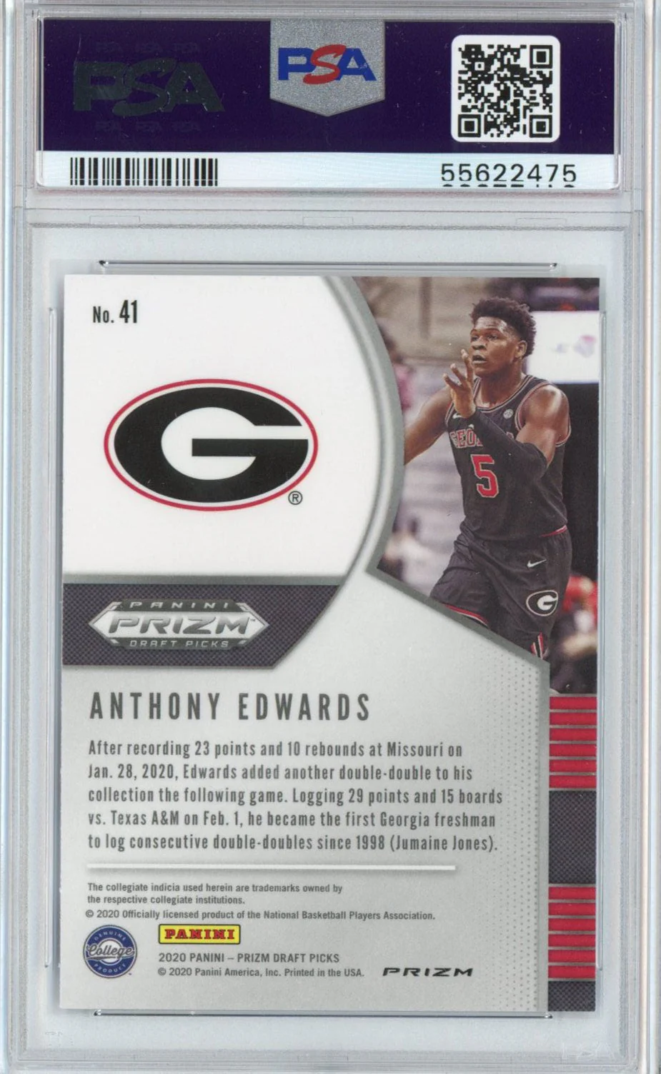 Graded 2020-21 Panini Prizm DP Draft Picks Anthony Edwards #41 Red White Blue Rookie RC Basketball Card PSA 10 Gem Mint - Image 2