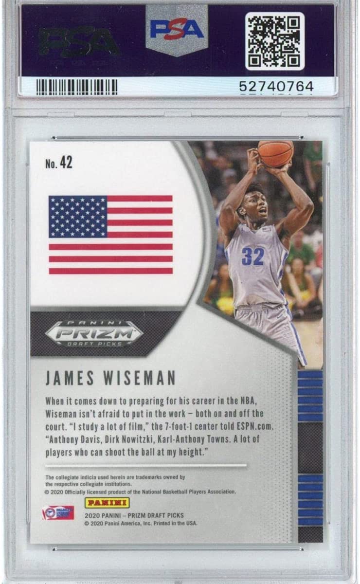Graded 2020-21 Panini Prizm DP Draft Picks James Wiseman #42 Rookie RC Basketball Card PSA 10 Gem Mint - Image 2