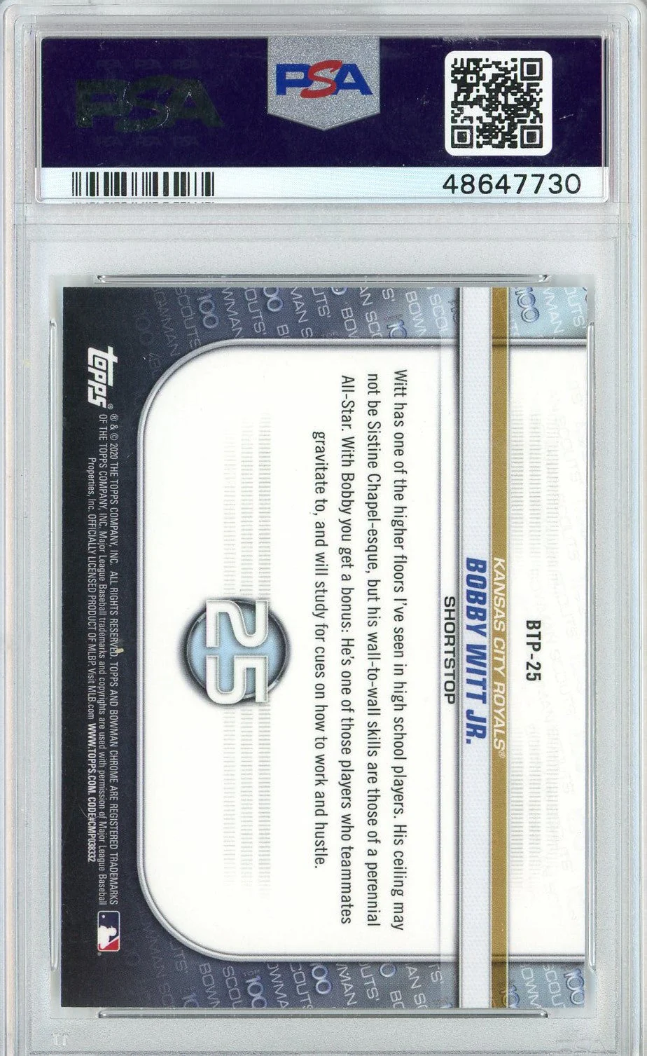 Graded 2020 Bowman Chrome Bobby Witt Jr #BTP25 Scouts Top 100 Rookie RC Baseball Card PSA 10 Gem Mint - Image 2