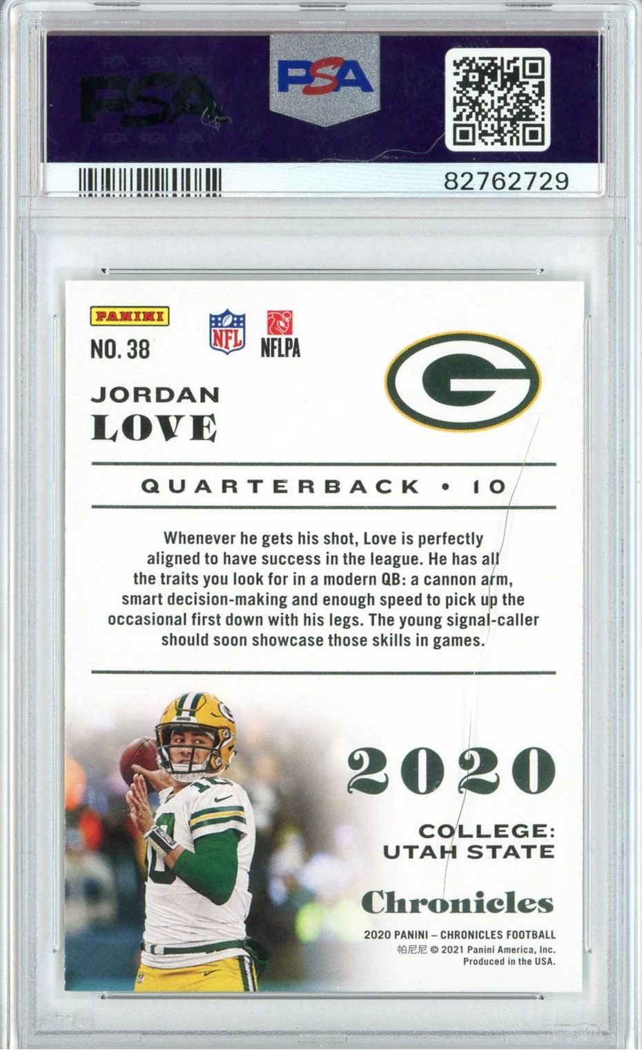 Graded 2020 Panini Chronicles Jordan Love #38 Rookie RC Football Card PSA 10 Gem Mint - Image 2
