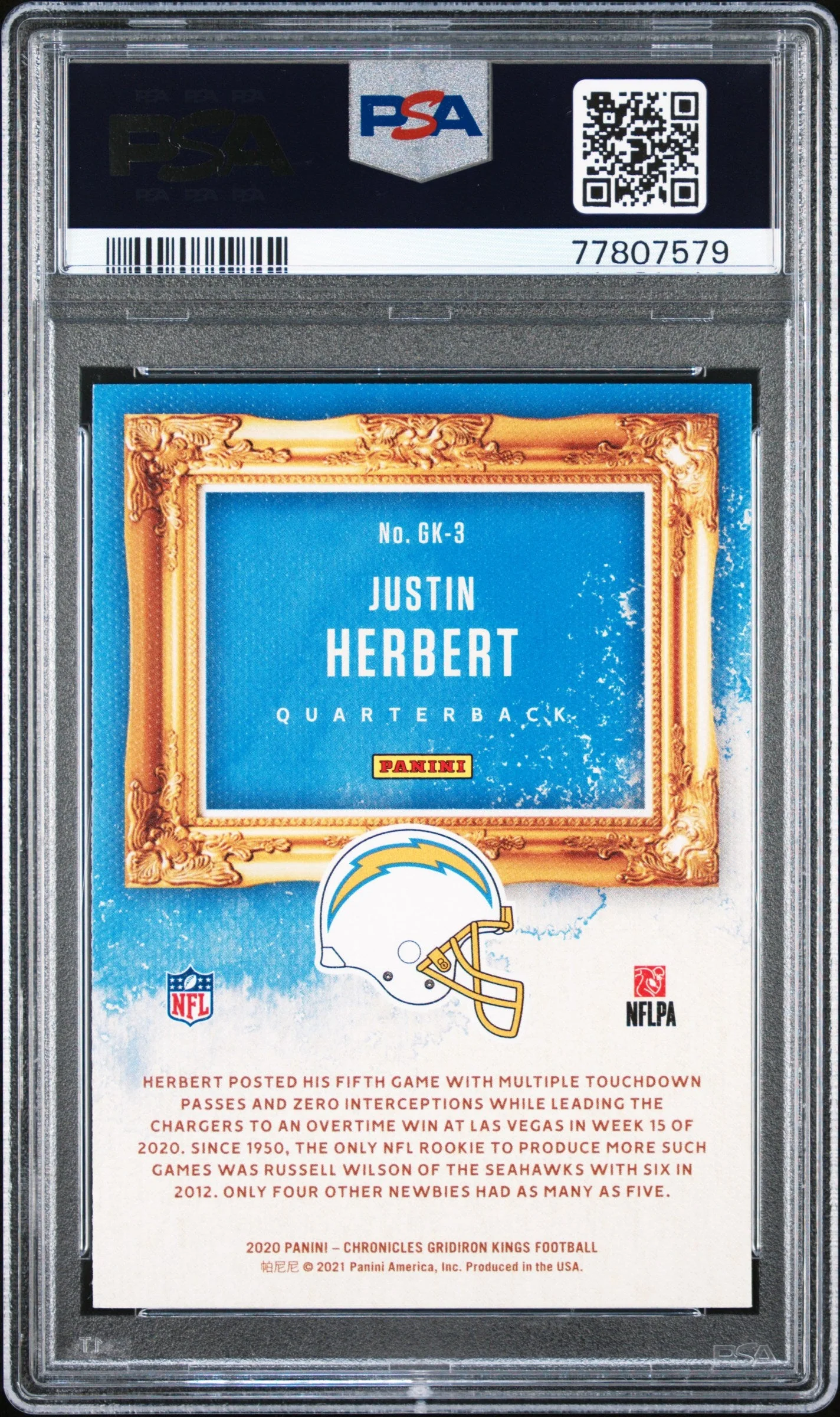 Graded 2020 Panini Chronicles Justin Herbert #GK3 Gridiron Kings Rookie RC Football Card PSA 10 Gem Mint - Image 2