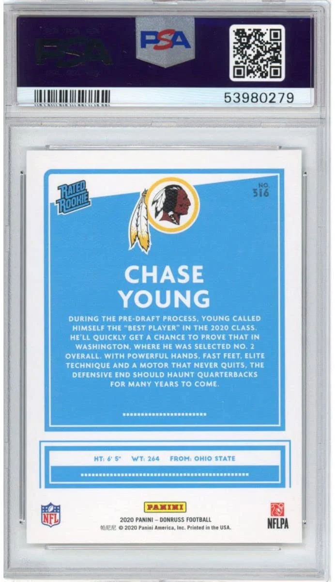 Graded 2020 Panini Donruss Chase Young #316 Canvas Rookie RC Football Card PSA 10 Gem Mint - Image 2