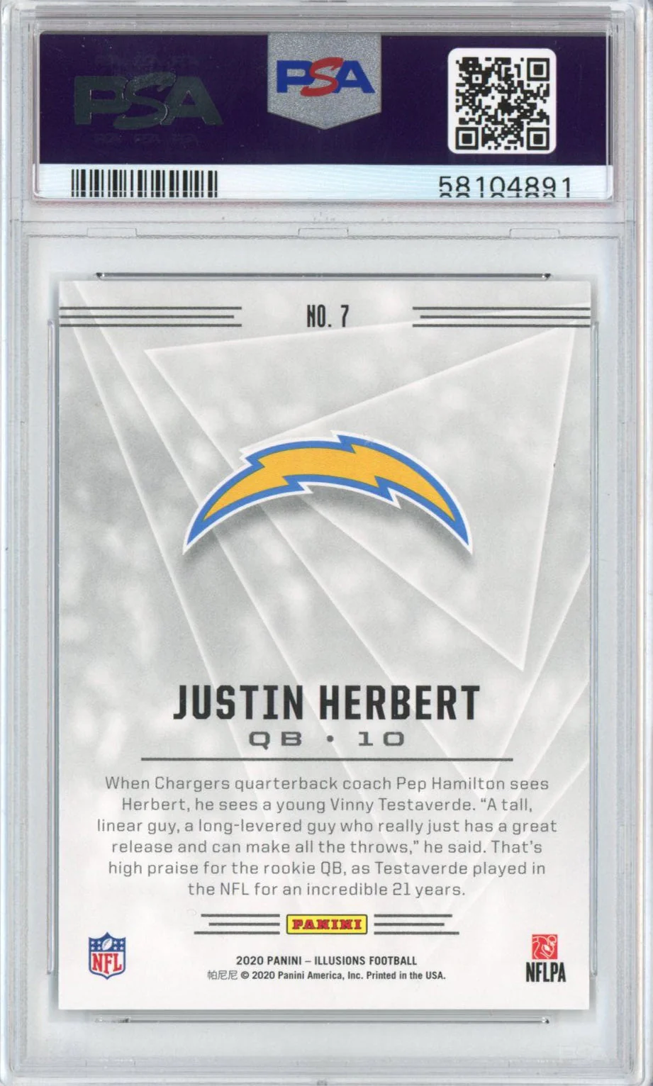 Graded 2020 Panini Illusions Justin Herbert #7 Retail Rookie RC Football Card PSA 10 Gem Mint - Image 2
