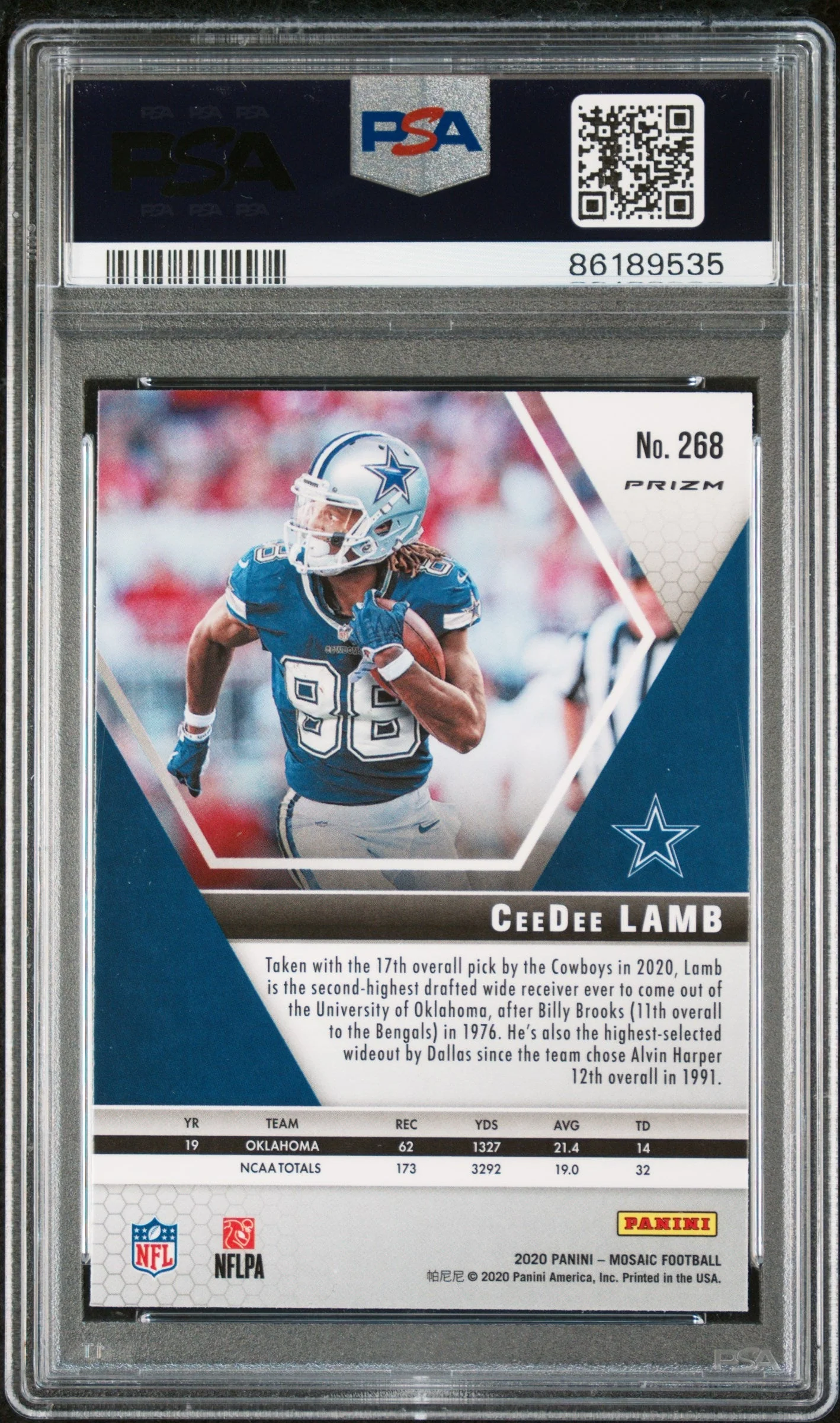 Graded 2020 Panini Mosaic CeeDee Lamb #268 Reactive Orange Rookie RC Football Card PSA 10 Gem Mint - Image 2