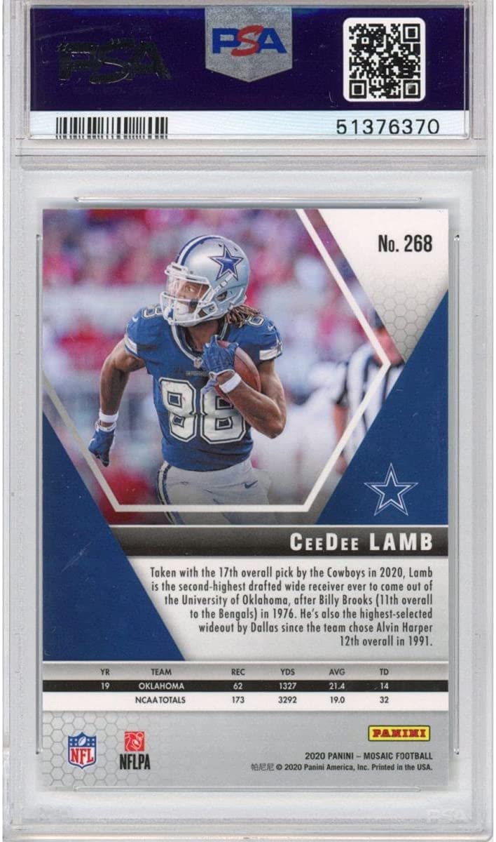 Graded 2020 Panini Mosaic CeeDee Lamb #268 Rookie RC Football Card PSA 10 Gem Mint - Image 2