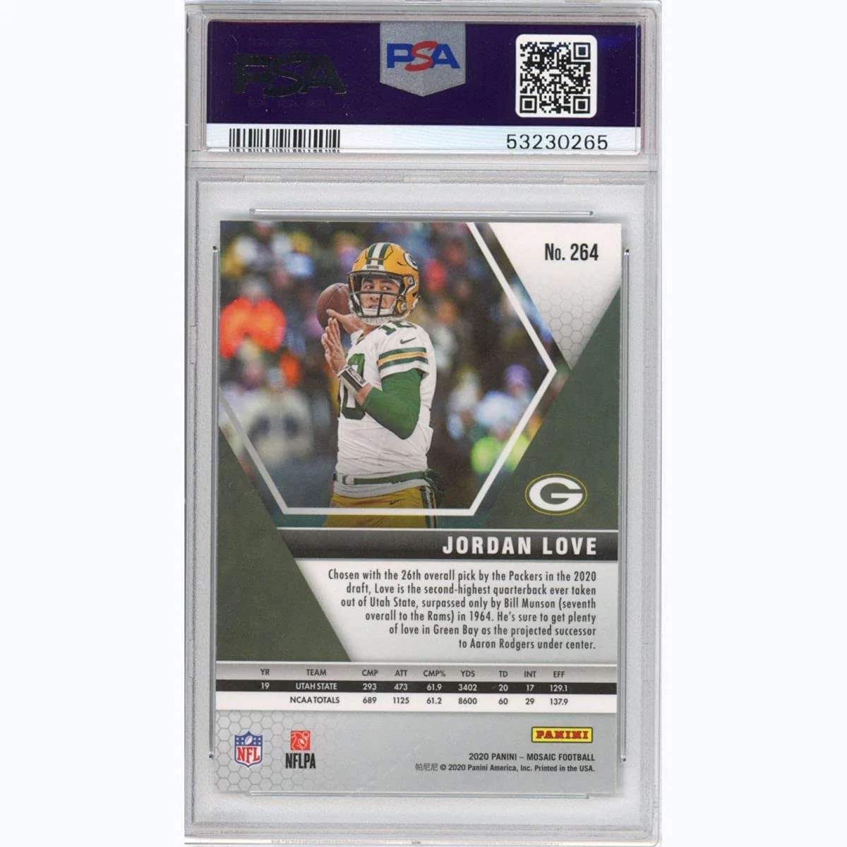 Graded 2020 Panini Mosaic Jordan Love #264 Rookie RC Football Card PSA 10 Gem Mint - Image 2
