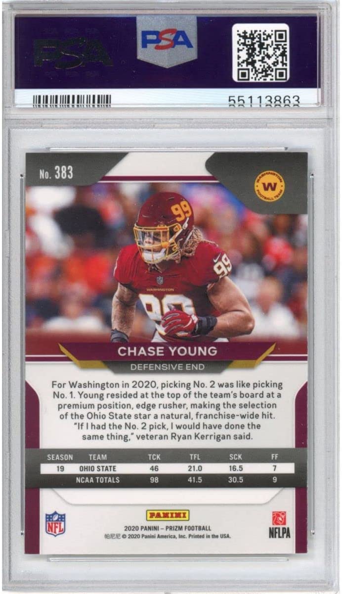 Graded 2020 Panini Prizm Chase Young #383 Rookie RC Football Card PSA 10 Gem Mint - Image 2