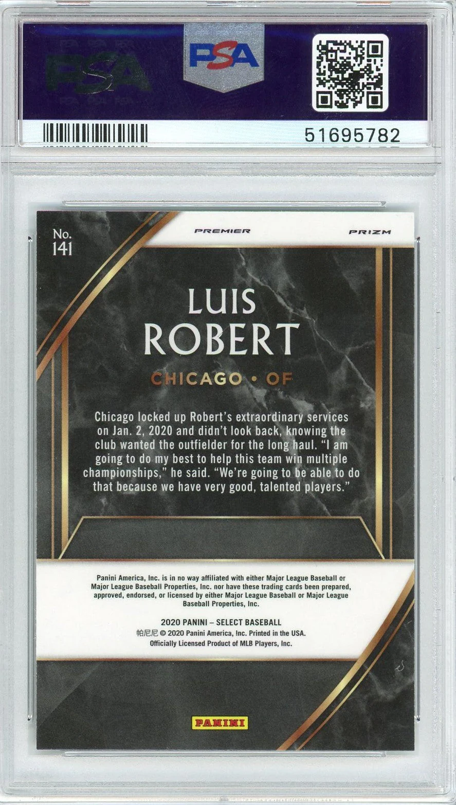 Graded 2020 Panini Select Luis Robert #141 Holo Rookie RC Baseball Card PSA 10 Gem Mint - Image 2