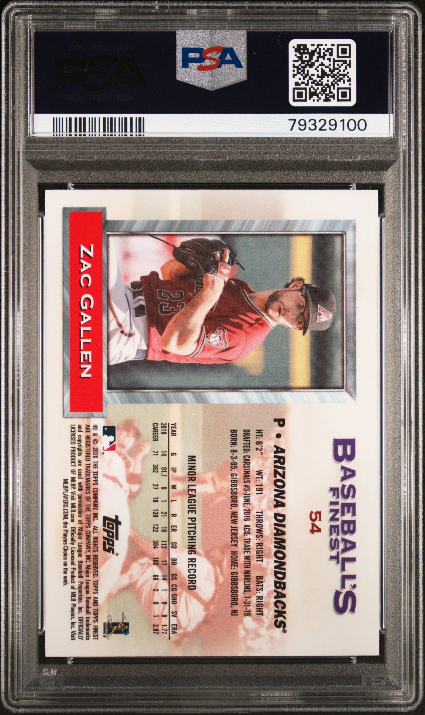 Graded 2020 Topps Finest Flashbacks Zac Gallen #54 Rookie RC Baseball Card PSA 10 Gem Mint - Image 2