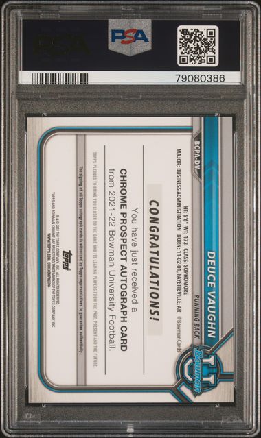 Graded 2021 Bowman University Gold Lava Refractor Deuce Vaughn #DV /50 Auto 1st Bowman Rookie RC Football Card PSA 10 Gem Mint - Image 2