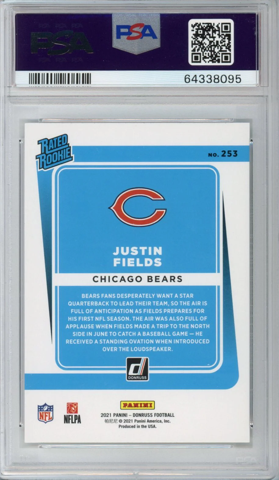 Graded 2021 Panini Donruss Justin Fields #253 Rookie RC Football Card PSA 10 Gem Mint - Image 2
