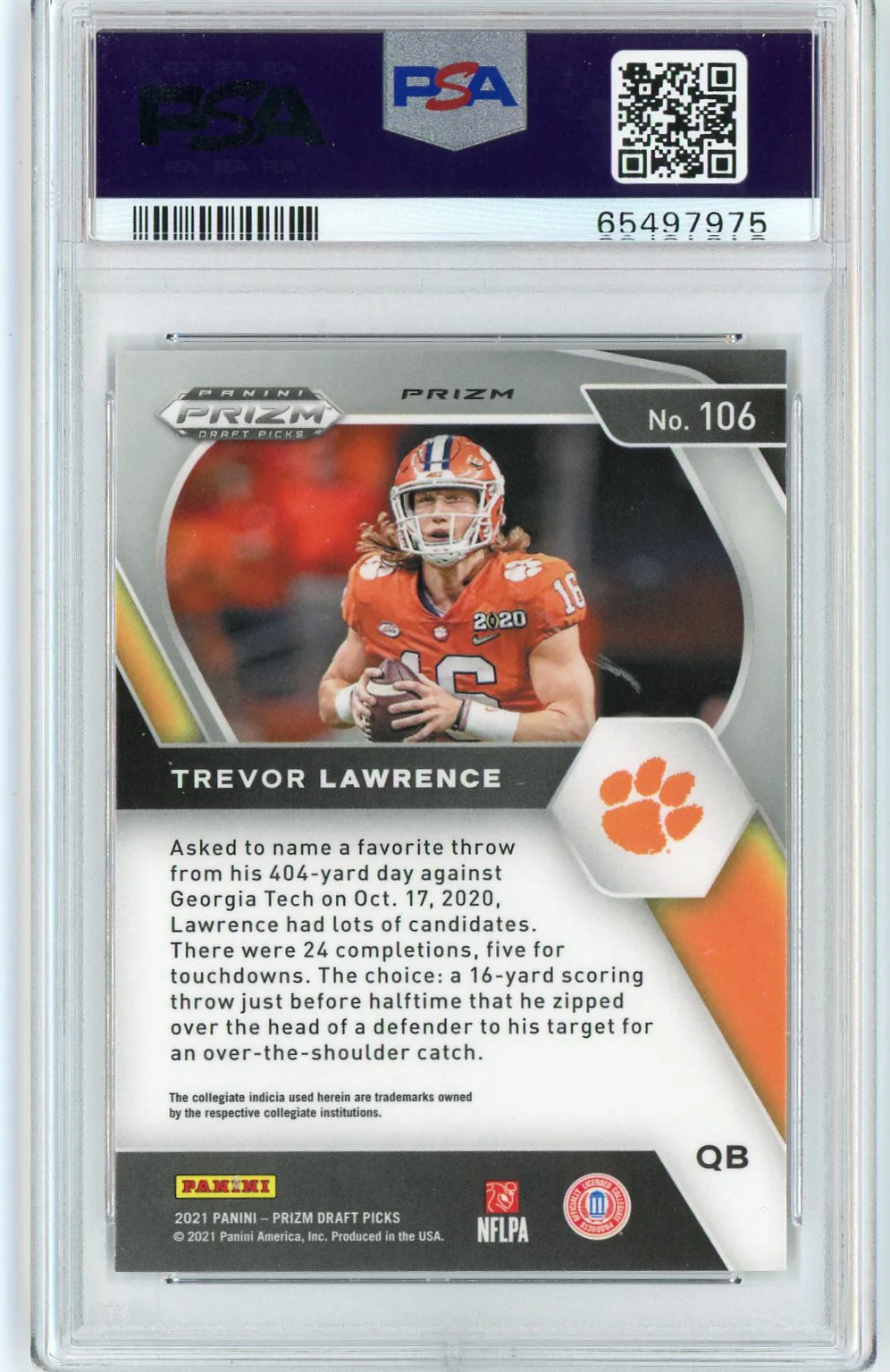 Graded 2021 Panini Prizm DP Trevor Lawrence #106 Ruby Wave Rookie RC Football Card PSA 10 Gem Mint - Image 2